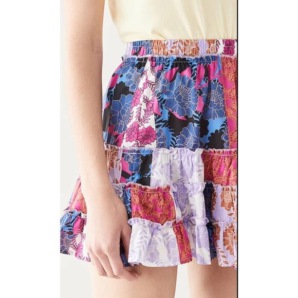 BB Dakota Tiered Patchwork Ruffle Mini Skirt - Picture 1 of 7